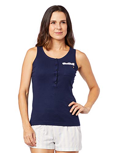 Conjunto de Pijama Regata Petilho e Short, Pzama, Feminino, Marinho, EG