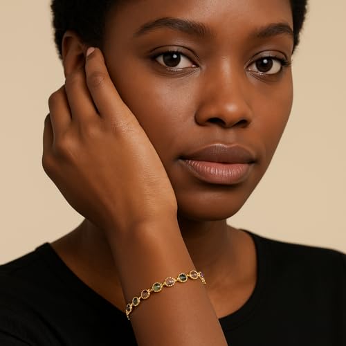 Elegant Crystal Link Bracelet, 18K Gold-Plated, Multicolor Gemstones, Gift Box Included3