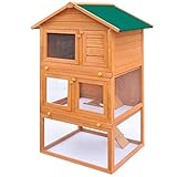 La conejera está construida con una estructura de madera de alta calidad, por lo que es un recinto fuerte y seguro que dura años. Su techo verde evita la lluvia, mientras que el acogedor cubículo es el lugar perfecto para dormir. Dos escaleras de fácil ascenso conducen desde el nivel del suelo inferior al superior.
