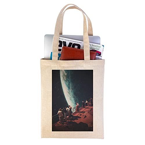 Space Collage Art Canvas Bag Canvas Tote Bag Gift Aesthetic Reusable Grocery Shopping Bag School Tote For Girls Women Mother (E,31X36Cm) #TOP20