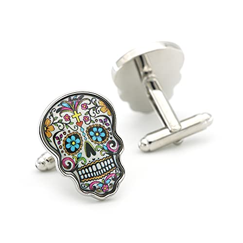 Igame Day Of The Dead Cuff Links Muti-Color Brass Material Sugar Skull Design Cufflinks With Gift Box #TOP3