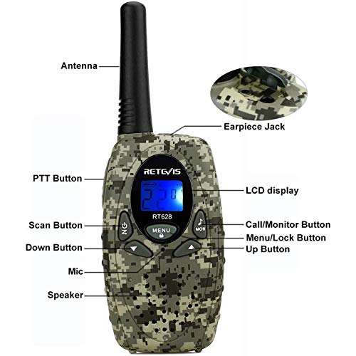 Retevis Rt628 Walkie Talkies For Kids, Camo Walkie Talkies Toys For 5-13 Boys Girls, Vox 22 Channels Long Range, 2 Way Radios For Outdoor Holiday Trips Camping Adventure(4 Pack,Camouflage) #TOP3