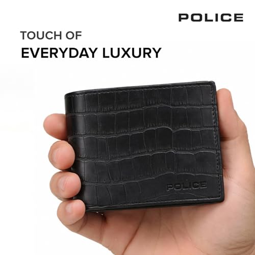 Image of Police Men's Premium Croco Liten Pt Slim Leather Wallet | Slim Wallet with Luxury Finish | Stylish Everyday Wallet for Men | Black