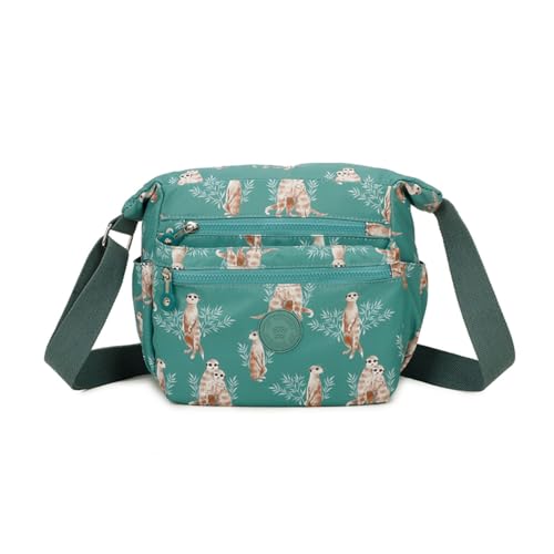 Image of YDezire Animal Print Cross body Shoulder Bags Women, Nylon Crossbody Bag with Adjustable Shoulder Strap, Lightweight Waterproof Handbags for Women, Travel Handbags (Teal Meerkat)