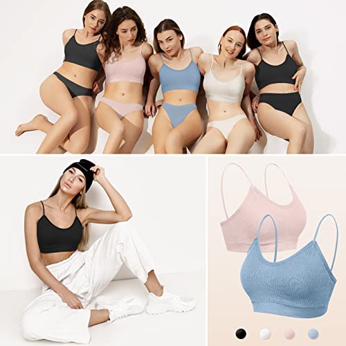 Kcddumk 4 Pieces Cami Bras - Women's V-Neck Padded Seamless Straps Bralette Everyday Basic Sleeping Bra #TOP6