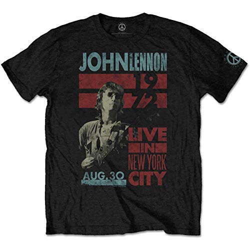 John Lennon Live in NYC 1972 The Beatles Official Tee T-Shirt Mens Unisex (Large) Black