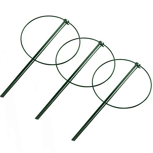 HiGift 3 Pack Peony Cages Support Stakes Ring for Garden, Round Plant Support for Outdoor (10" W x 17" H), Indoor Plant Cages Hoops Plant Rings for Tomatoes,Rose,Astilbes,Vine Indoor Potted Plants - Thumbnail 4