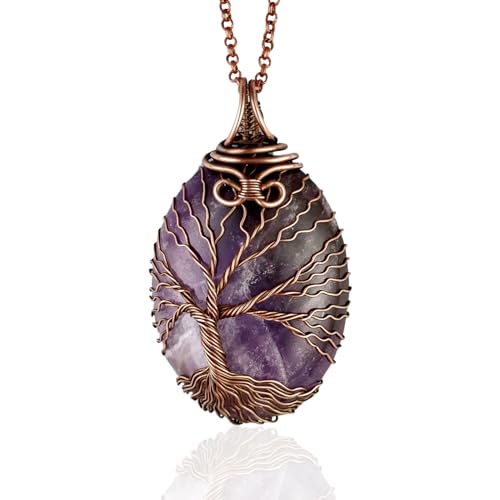 Handmade amethyst tree of life pendant necklace - Unique copper jewelry for women and men Anniversary present Birthday gift idea for him and her Spiritual gifts for wife husband mom dad girlfriend son