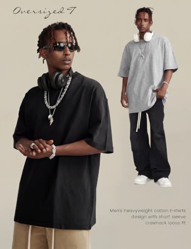 Image of Ogfao Mens Oversized T-Shirts Heavyweight Unisex Cotton T Shirts Baggy Loose Fit Basic Tees Plain Tshirts