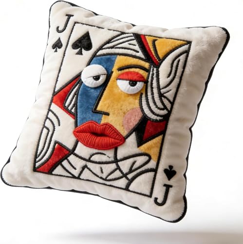 Juankrynord Cuscino Decorativo da Divano Re di Picche (Carta da Poker) Con Ricamo 3D — Morbido Cuscino in Peluche a Forma di Picche, Simpatico e Originale Con Design Big Eye (Jack2)