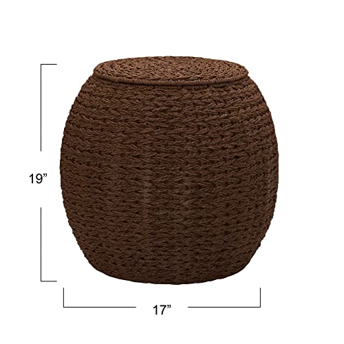 Household Essentials Barrel Woven Paper Rope & Iron Side Table, Brown by Household Essentials - Image 4