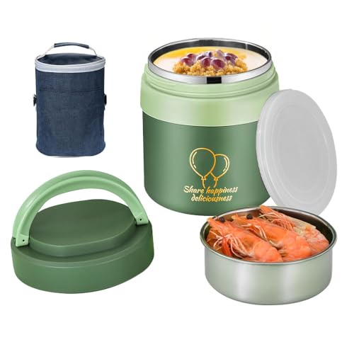 Lotvic Termo para Comida, 1500ml Recipiente Térmico, Termo Comida Caliente, Termo para Alimentos, Fiambrera Térmica para Adultos y Niños, Ideal para Escuela, Oficina, Viajes und Picnic, Verde