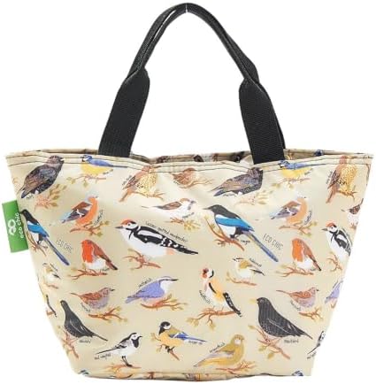 ECO CHIC Lightweight Foldable Insulated Lunch Bag Water Resistant Cooler Bag (Wild Birds Green)