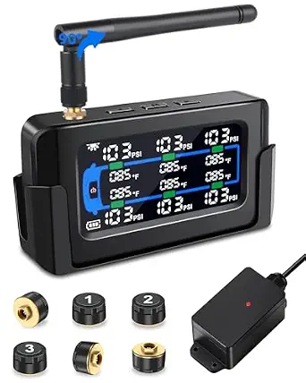 RV Tire Pressure Monitoring System Repeater All-Metal Sensor TPMS 66ft Range 6 Sensors