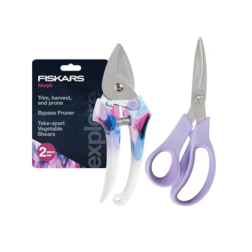 Image of Fiskars 2-Piece Pruning & Veggie Shears Set, Explore Collection Garden Tool Kit, Bypass Pruner for Light Trimming, Vegetable Shears with Serrated Stainless Steel Blades for Harvesting Flowers & Herbs