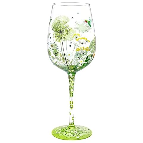 NymphFable Anne’s Lace Flower Wine Glass Bird Gragonfly Artisan Painted Glass 15oz Personalised Gift for Best Friend Cover