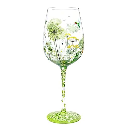 NymphFable Copa de Vino Pintada a Mano Flor Pájaro Libélula Copa de Vino Tinto 15oz Regalo para Familia o Amigo