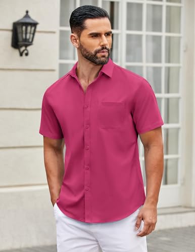 Image of COOFANDY Mens Short Sleeve Casual Button Down Shirts Summer Untucked Dress Shirts with Pocket