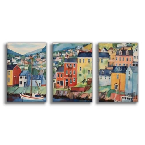 Impression sur toile de village côtier coloré NFFBGFD 50x75 cm pour décoration murale salon