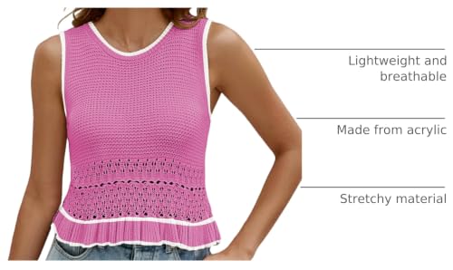 Image of VIMPUNEC Womens Crochet Crop Tank Tops Sleeveless Knit Sweater Vest Ruffle Hem Summer Top