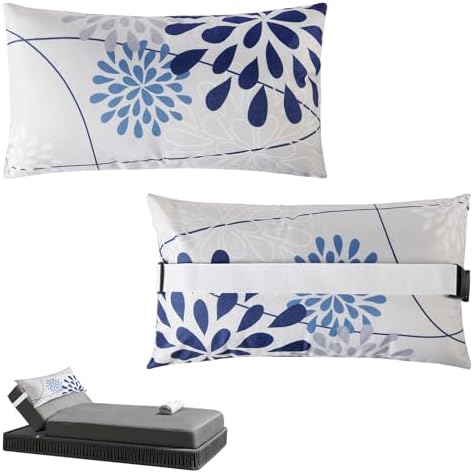 Rasugarlary Chaise Head Rest Pillows Set of 2, Waterproof Outdoor Lounge Pillow Lumbar Pillows with Insert Adjustable Elastic Strap Decorative Pillows for Patio Beach Pool Chair, Dark Blue Gray