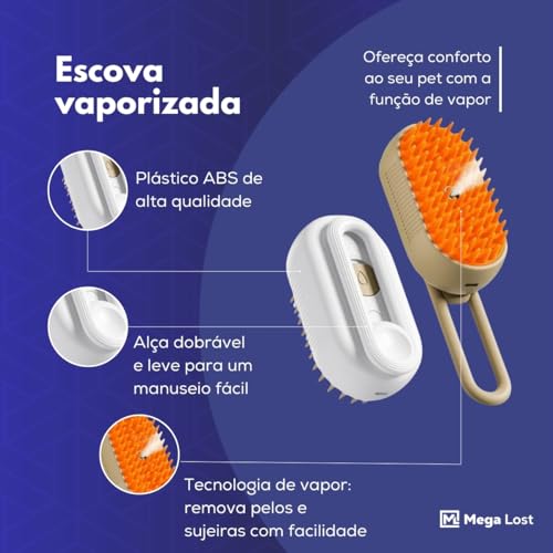 Escova Pet Vaporizada Para Remoção De Pelos Gatos Cães Recarregável Elétrica Pente Com Vapor (Café)