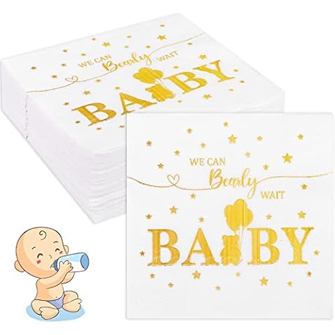 200 Pieces Gold Baby Shower Napkins We Can Bearly Wait Baby Napkins Disposable Paper Napkins Dinner Napkins Wedding Bridal Shower Napkins Bear Napkins for Dinners Birthday Weddings Party Cover