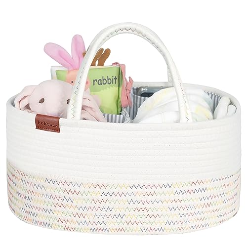 Febzoce Baby Nappy Caddy Organiser, Diaper Changing Bag Newborn Shower Gift Basket 38 x 26 x 18 cm, Rainbow Line