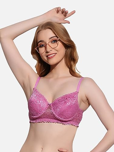 Image of FIMS - Fashion is my style Women Cotton Lycra Floral Lace Lightly Padded Bra Wired Seamless Fullcoverage Multicolor Cup- B