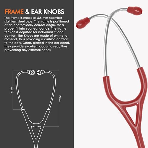Image of ELKO EL-240 ASTRA III Ti Titanium dual head acoustic stethoscope | Adult & Pediatric Stethoscope with Double-sided Natural Titanium Chestpiece | Two-Way PVC Tubing | Doctors & Medical Students (Red)