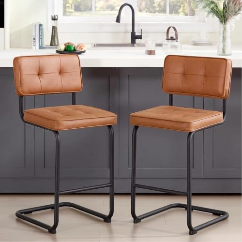 Mid Century Faux Leather Counter Stools