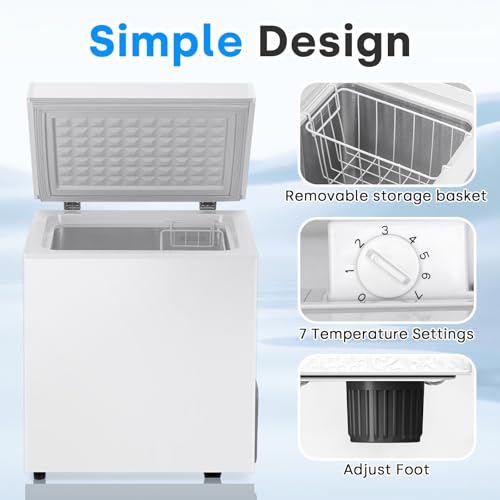 Image of 2.0 Cu.Ft Chest Freezer, Compact Chest Freezer with 7 Thermostat, Mini Deep Freezer with Removable Basket, Low Noise, Top Door Free-Standing Freezer for Home /Dorm /Office /Apartment, White
