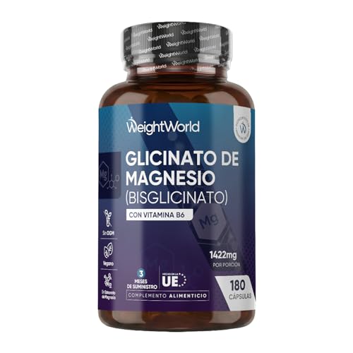 Glicinato de Magnesio 1422mg con Vitamina B6-180 Cápsulas Veganas que Aportan 200mg de Magnesio Puro - 3 Meses de Suministro, Sin OGM ni Estearato de Magnesio