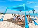 Vilupvie Beach Tent Sun Shelter Sunshade 11x11FT, UPF50+ Beach Canopy Tent Sun Shade with 8 Sandbags & 4 Stability Poles, Outdoor Shade Beach Canopy for Camping, Fishing, Backyard, Picnics (Sky Blue)