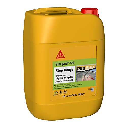 SIKA - Traitement algicide et fongicide renforcé anti-traces rouges - Sikagard 126 Stop Rouge - Nettoyant désincrustant - Elimine algues rouges - Mur - Toiture - Terrasse - Façade - Dallage - 20L