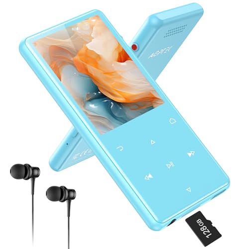 AGPTEK 128 GB MP3 Bluetooth 5.4 con Altavoz, 2,4" Reproductor MP3 Deportivo de Metal Sonido HiFi sin pérdidas, Reproductor de Música Portátil para Niños con botón Grabador Radio FM, Azul