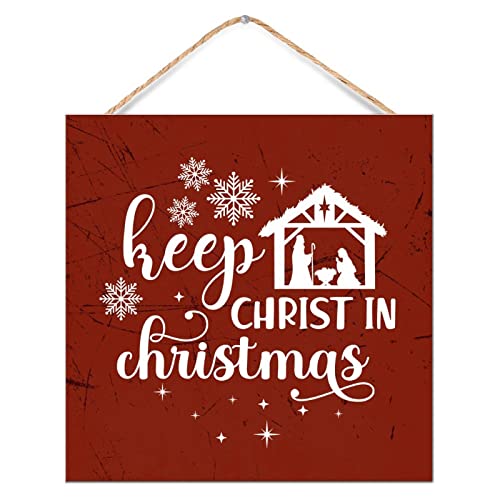 Crèche de Noël et fenêtre sublimées par ce panneau en bois Keep Christ in Christmas