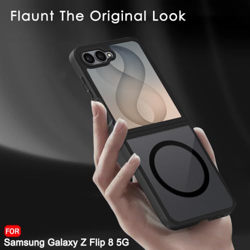 Image of TheGiftKart Hybrid Shockproof Back Cover Case for Samsung Galaxy Z Flip 8 5G Compatible with MagSafe | Hard Back Cover Case for Samsung Z Flip8 5G (PC & TPU, Translucent Smoke Matte Back, Black Sides)