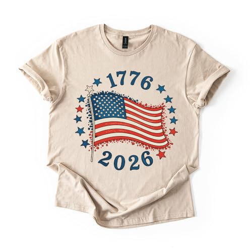 1776-2026 250th Independence Day Tee T-Shirt Shirt Patriotic 4th of July Flag Unisex, Sand, X-Large