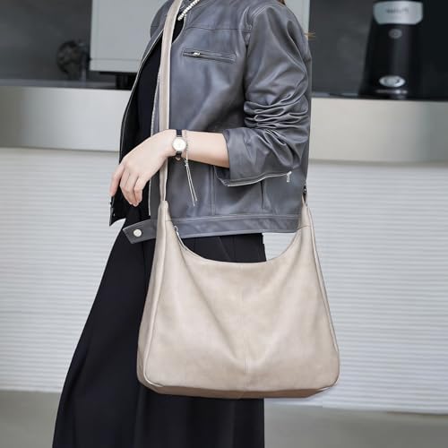 Image of Hobo Bags for Women Vegan Leather Purses Slouchy Shoulder Bag Tote | Trendy Crossbody Foldable Travel Vintage Ladies Everyday Purse, Adjustable Strap, 5 Pockets, 1 Built-in Key Leash