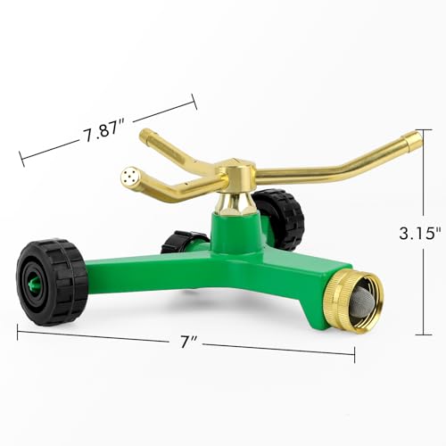 [2 Pack] RESTMO 3-Arm Metal Sprinkler with Wheel Base, 360 Degree Automatic Rotary Lawn Sprinkler System for Garden Plant, Flower Bed and Yard Watering and Large Yard Area Watering by Restmo - Image 7