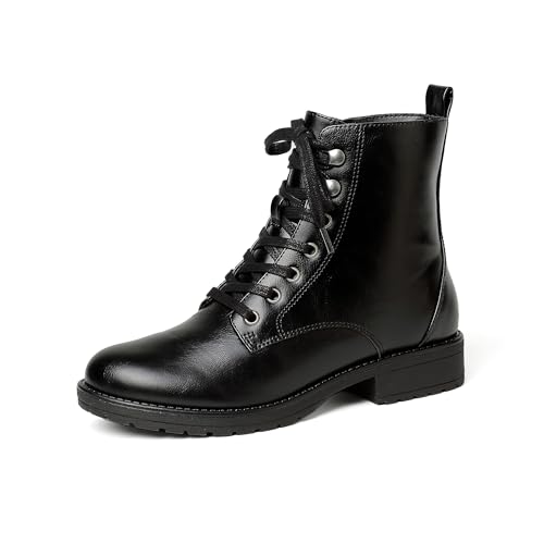 LISYIIZ Womens Black Combat Boots Fashion Ankle Booties Side Zipper Lace up shoes for 2025 Fall Winter - 9 B(M) US