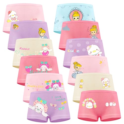 HAGOT 12 Pièces Coton Boxer Fille, Enfants Coton Boxer, Confortable sous-vêtements pour Filles 7-9 Ans