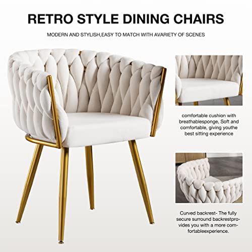 Jonpony Woven Velvet Dining Chairs Set Of 2, Kitchen Room Chair Living Room Chairs Upholstered Side Chair With Metal Legs Desk Chair For Dining Room Kitchen Vanity Patio, Beige #TOP3