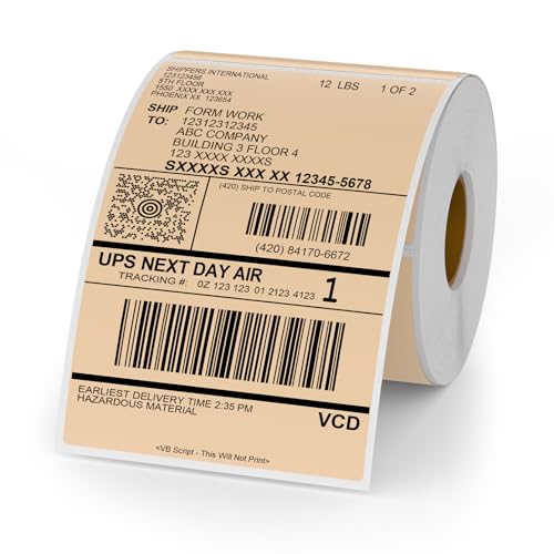 YIKIADA Khaki Thermal Labels 4 × 6 Inch Waterproof Vinyl Stickers 250 PCS