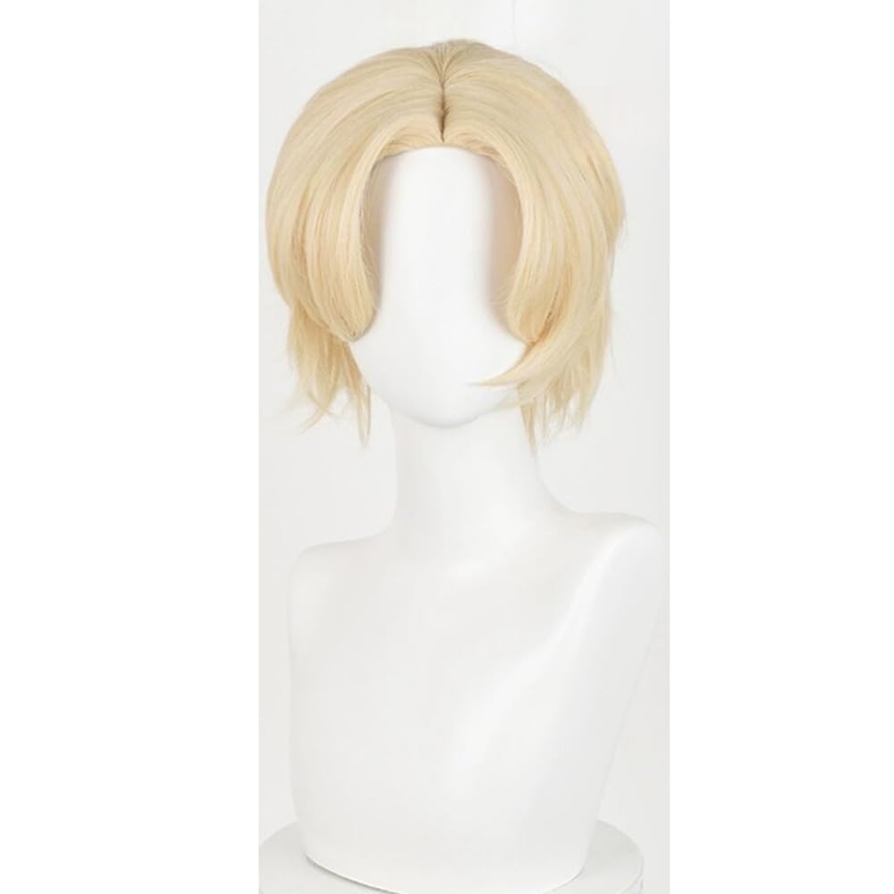 Men's Short Blonde Cosplay Wigs Fashion Male Role Anime Costume Wig Natural Looking Heat Resistant Synthetic Hair Replacement Wigs for Halloween Party