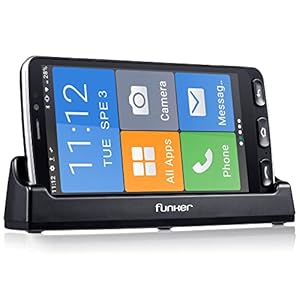 Funker E500i Easy Smart 4g avec Whatsapp pour Les Personnes Âgées, Bouton SOS, Boutons Physiques pour Une Utilisation Plus Facile, Dock de Chargement, Icônes XXL, Écran HD de 5,5 Pouces Noir
