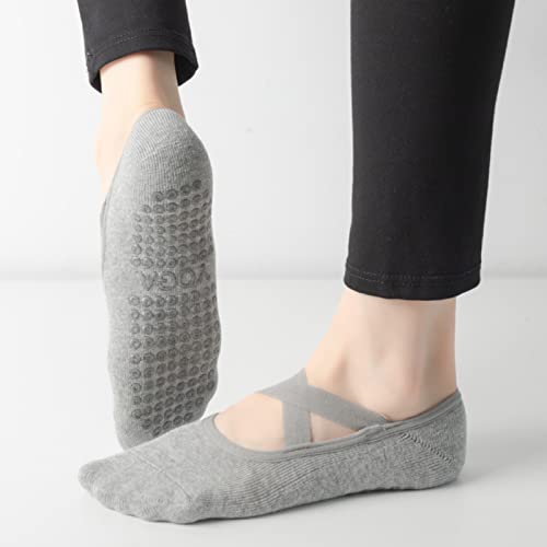 Lucfoxsy Grip Socks Non Slip Yoga Pilates Socks With Grips For Women Hospital Socks With Cushion Grippy Socks For Women Gripper Socks (2P2-Black Grey) #TOP5