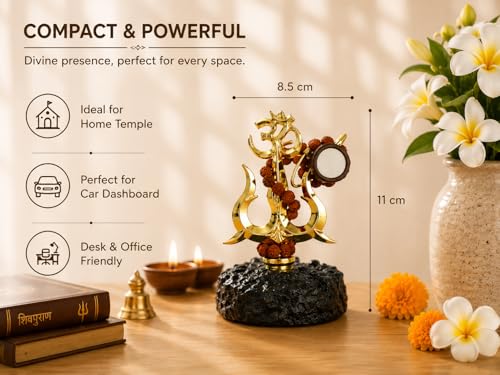 Image of Shiv Trishul with Damru & Rudraksha | Mahakal Trishul Car Dashboard Idol | Lord Shiva Trishul Showpiece for Home, Office & Puja Room Decor
