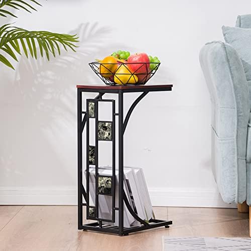 54cm Sofa Table, C-shaped Small Side Table, Narrow End Table Slim Sofa Side Table Snack Table for Living Room, Industrial Under Sofa Table Small Coffee Table in Rustic Brown